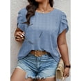 thumbnail image 6 of LANREMON Womens Tops Plus Size Short Sleeve Tops Summer Loose Basic Scoop Neck Top for Women for Ladies Women Top Blue Round Neck XL, 6 of 6