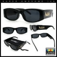 thumbnail image 2 of Kush Graffiti Logo Mens Narrow Rectangle Thick Temple Gangster Sunglasses Gold Logo - Black, 2 of 7
