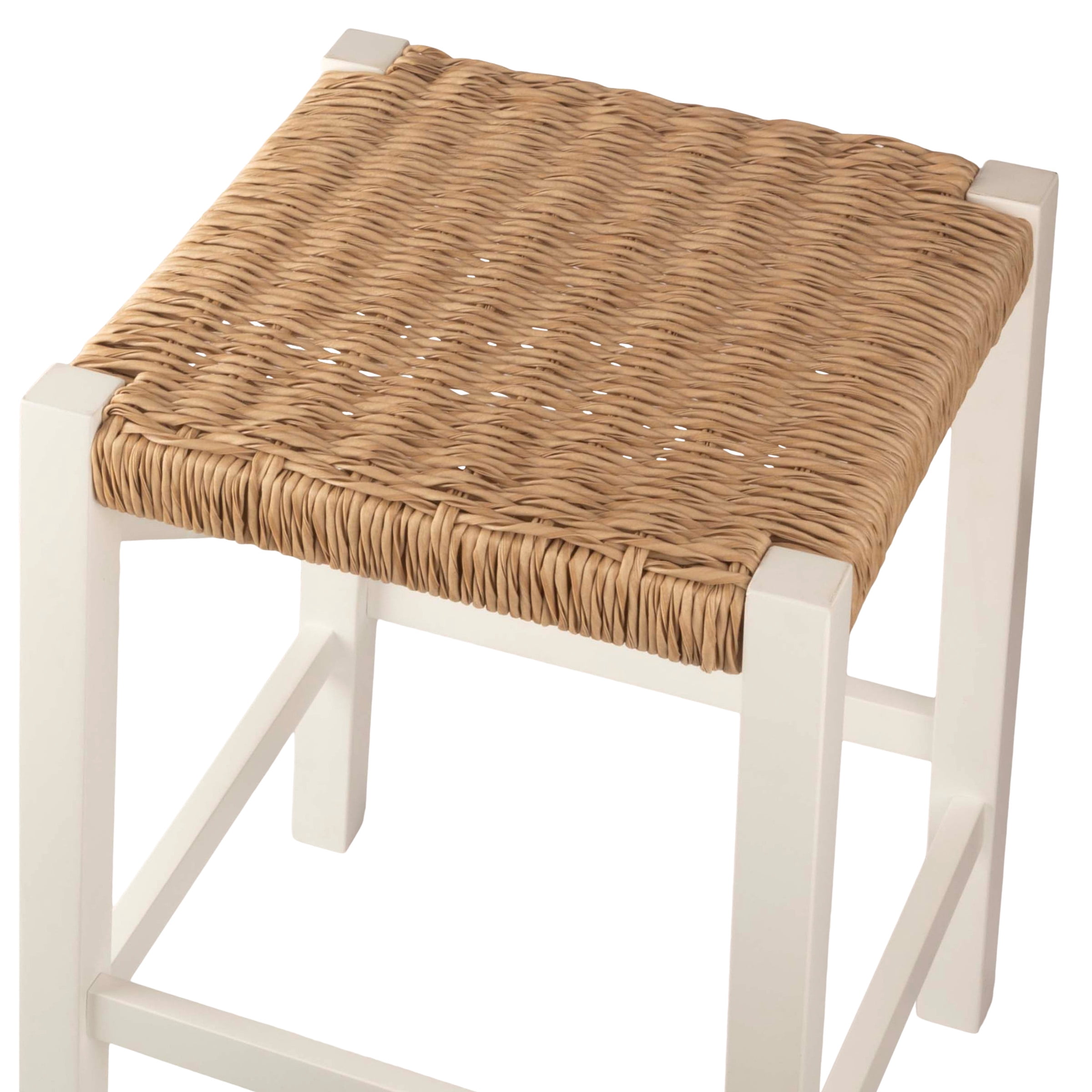 Alaterre Furniture Newport 24 in. Wood Bar Stool with Rush Seat, Counter Height Stool for Kitchen, Bar or Dining Room, White