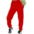 thumbnail image 5 of YUEJUIR White Pants Women Women's Casual Solid Pocket Pants High Waist Elastic Band Pants Linen Pants Women Pants Postpartum Clothes (Red,XL), 5 of 5