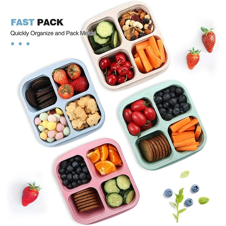 DESLON 4 Pack Snack Containers for Kids Adults, 4 Compartment Bento Snack  Box, Reusable Meal Prep Lunch Containers with Compartment, Divided Small