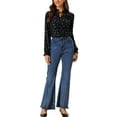 thumbnail image 2 of INSPIRE CHIC Women's Tie Ruffled Neck Blouse Long Sleeves Tops M Black-Star, 2 of 6