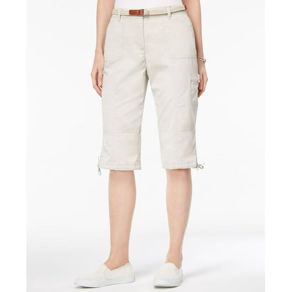 Karen Scott Petite Twill Tie-Hem Bermuda Skimmers (Stonewall, 14P)