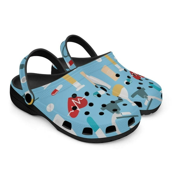 Medical Theme Black Sole Clog Shoes