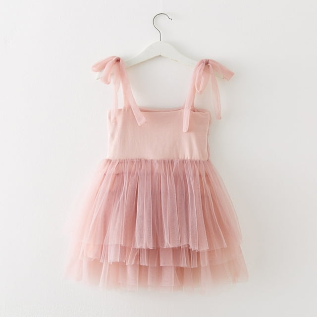 LEEy-world Girls Clothes Girl's Contrast Mesh Short Sleeve High Waist Flared A Line Short Dress,Pink