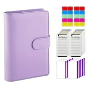 Dznils A6 Cash Envelopes Binder Wallet Budget Binder with 10Pcs Zipper Pockets 2Pcs Labels 12Pcs Expense Tracker Personal Coupon Organizer Leaf Cash Notebook Binder Budget Planner (Black/Purple)