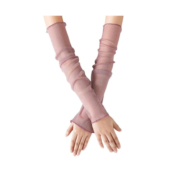 Women Sheer Mesh Arm Sleeves Long Ultra-thin Lace Fingerless Gloves UV Sun Protection Cooling Mesh Tulle Sunscreen Sleeves for Outdoors