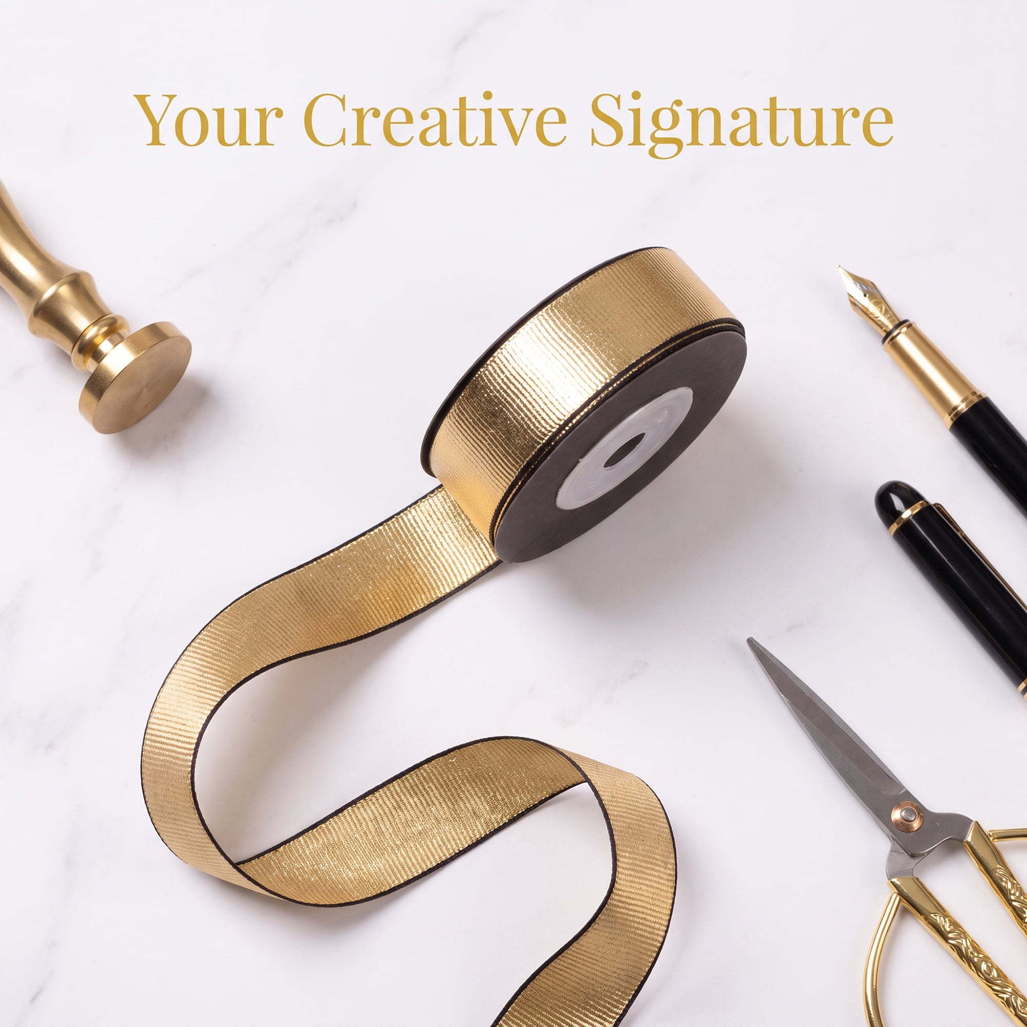 Unique Bargains Elegant Star Pattern Fabric Ribbon for Creative Presentations Gold