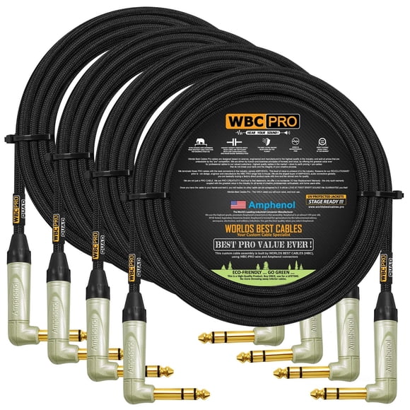 Cable TRS Estéreo Ultra Silencioso WBC-PRO-Quad Negro Tweed con Conectores Amphenol Oro 35 Pies (4 U