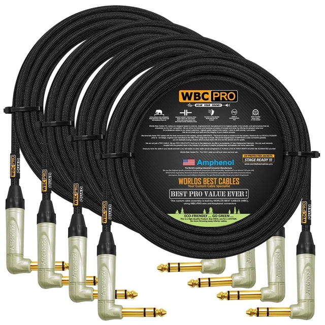 Cable TRS Estéreo Ultra Silencioso WBC-PRO-Quad Negro Tweed con Conectores Amphenol Oro 35 Pies (4 U