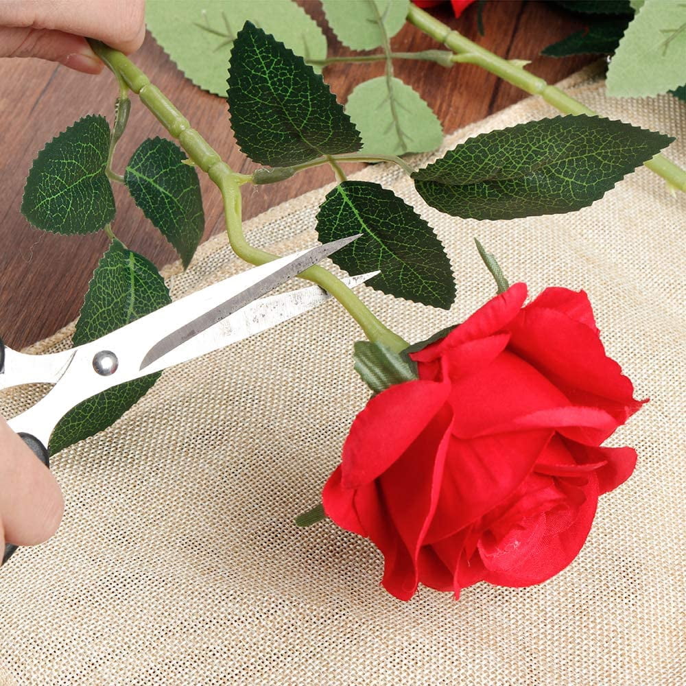 ZOELNIC 24PCS Fake Roses Artificial Flowers Red Roses with Long Stems Realistic Faux Silk Rose Bouquets for Wedding Decorations Bridal Shower Centerpieces Floral Arrangements Party Home Table Decor