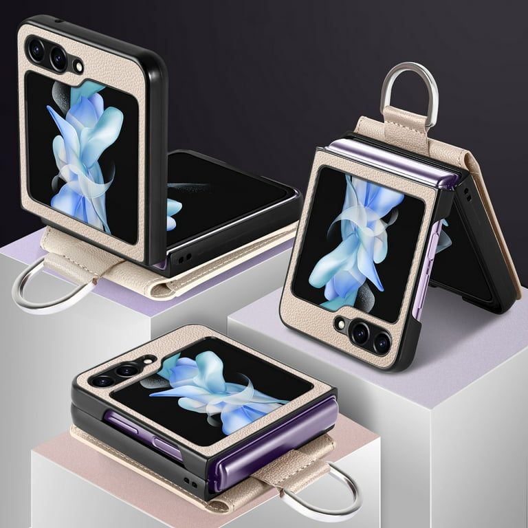 ★DESIGN SKIN★ Galaxy Z Flip 5 Ring Grip Leather Card Pocke for Samsung Galaxy Z Flip 5 Wallet Case with Card Holder