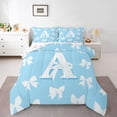 thumbnail image 3 of Homewish Initial A Letter Queen Comforter Set for Kids, White Blue Bowknot Bedding Sets, Cartoon Kawaii Monogrammed Reversible Bedding Comforter Set, Lightweight Room Decor, 3pcs, 3 of 8