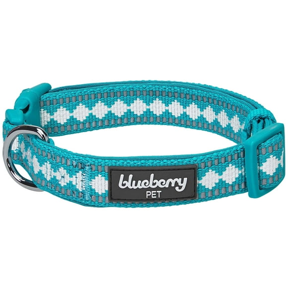 Blueberry Pet 3 Colors 3M Reflective Jacquard Neoprene Padded Adjustable Dog Collar, Peacock, Large, (18 inch -26 inch ) Neck x 1 inch Wide (Pack of 1)