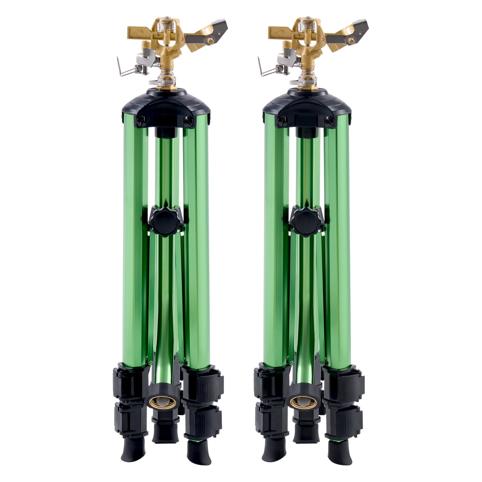 KFFKFF Tripod-Based Impact Sprinkler, Duo Pack, Robust Tripod Sprinklers with Brass Head & 3/4"NH Connector, Full Circle Wide Range Watering Sprinkler, Height Modifiable Sprinkler for Lawn