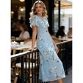 thumbnail image 5 of Light Blue Chiffon Floral Print Ruffle Sleeve Midi Dress For Women, 5 of 6