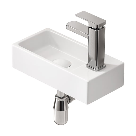 Wall-Mounted Ceramic Bathroom Sink,Small Cloakroom Basin Sink for Small Bathroom, Powder Room,14.57" x 7.09" x 3.54",Right