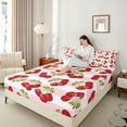 thumbnail image 4 of Castle Fairy Cute Cherry 3pcs Twin Sheet Sets,Geometric Stripes Twin Fitted Sheet,Green Red Breathable Flat Sheet,Lightweight Fruit Room Decor, 4 of 7