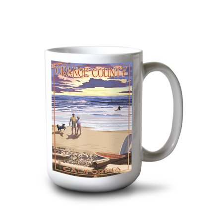 

15 fl oz Ceramic Mug Orange County California Sunset Beach Scene Dishwasher & Microwave Safe