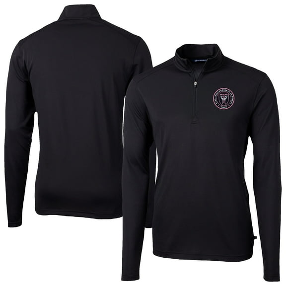 Men's-Cutter & Buck Black Inter Miami CF Big & Tall Virtue Eco Pique Recycled Quarter-Zip Pullover Top