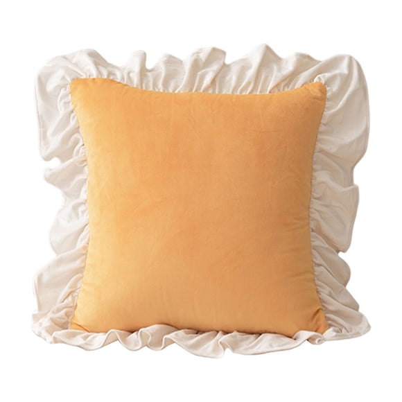 Yellow Pillow Back Cushion Holland Velvet Bedside Sofa Floor Decorative Lumbar Support Soft Filling Lace Design Comfortable Seating Accent Furniture In Pink Color For Living Room Or Bedroo