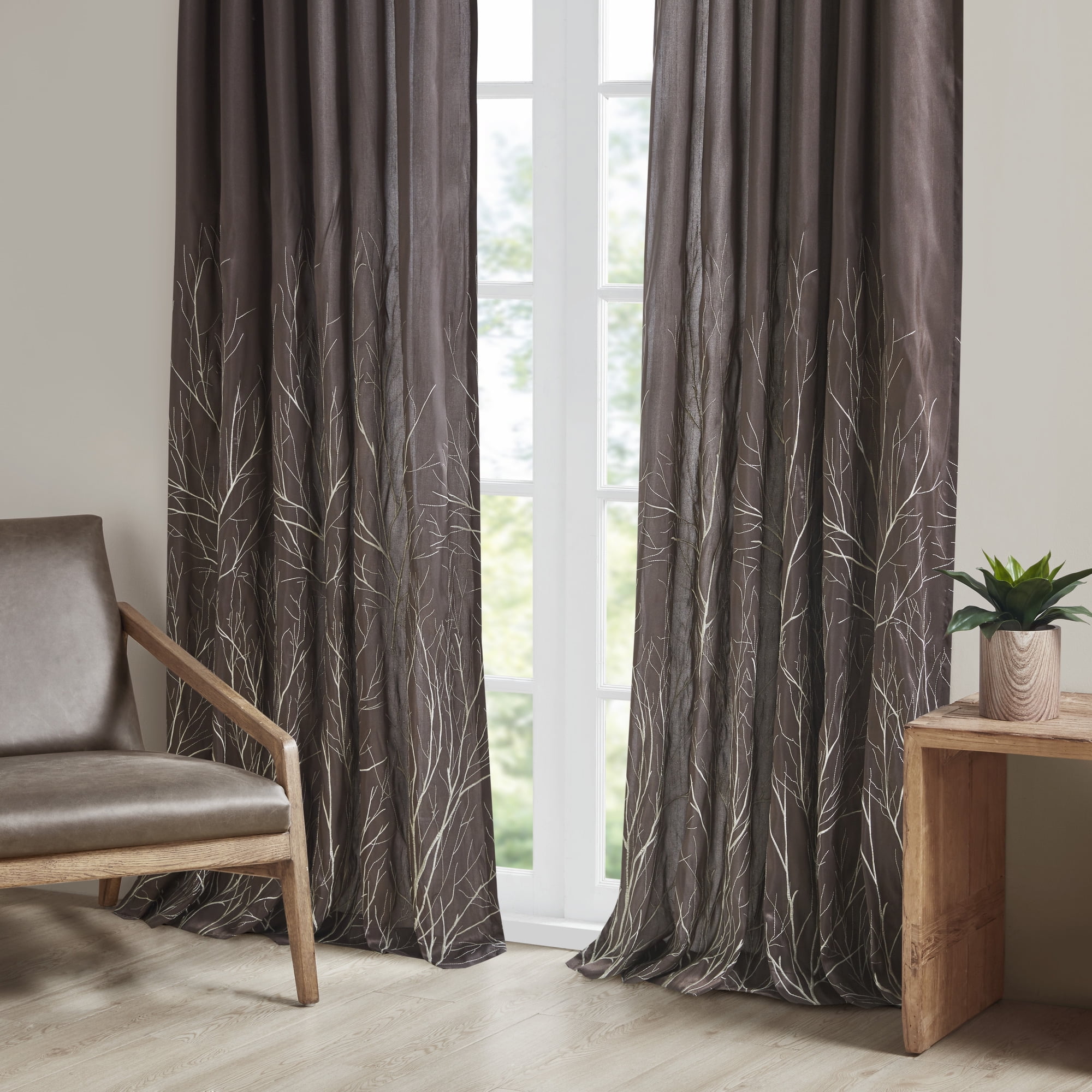 Home Essence Aden Faux Silk Embroidered Light Filtering Window Curtain
