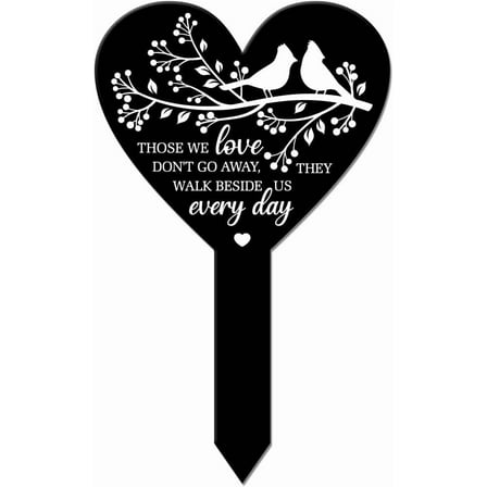 Heart Shaped Bird Branch Garden Stake Memorial Remembrance Plaque Stake for Cemetery Acrylic Waterproof Sympathy Garden Stakes for Yard Grave Cemetery Black