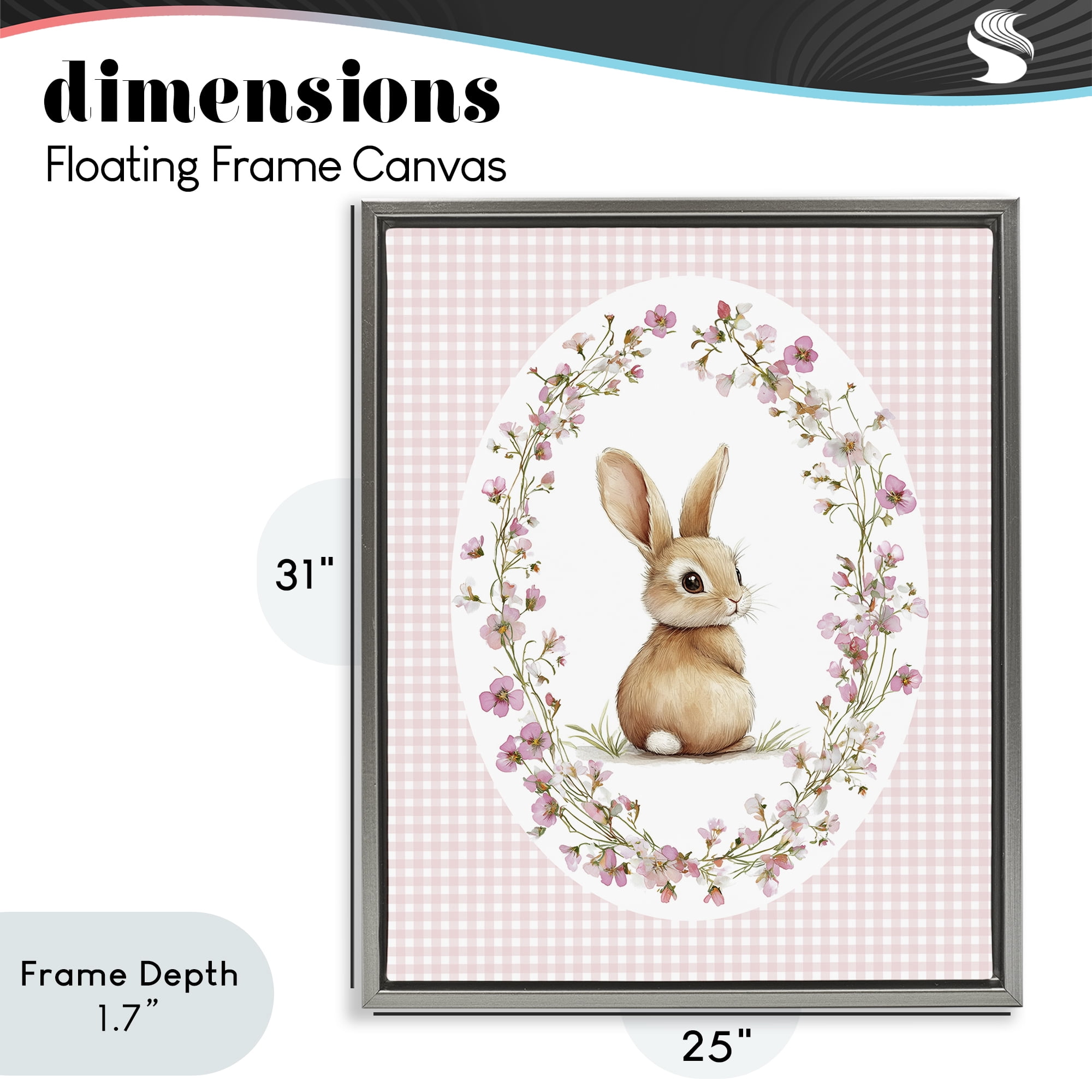 Stupell Industries Spring Gingham Rabbit Gray Framed Floater Canvas Wall Art, design by Christine Simpson Art