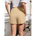 thumbnail image 2 of Fancyglim Women Casual Shorts Summer Elastic High Waist Drawstring Shorts Pants with Pockets Khaki XL, 2 of 10