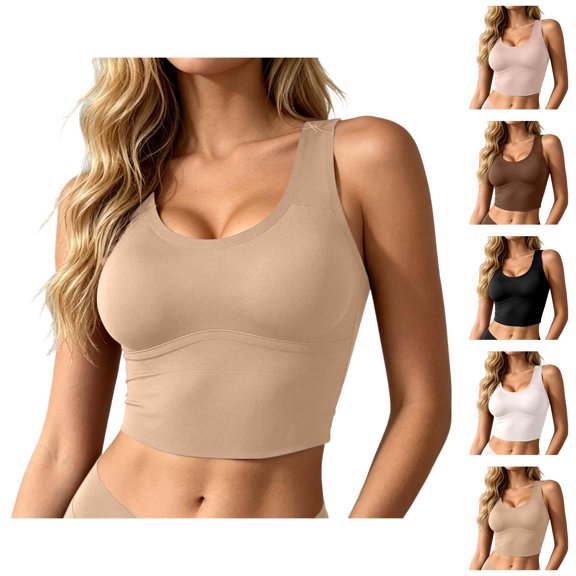 Cropped Workout Tank Tops for Women Summer Scoop Neck Racerback Molded Cup Longline Sports Bra Yoga Gym Tanks