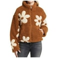 thumbnail image 2 of Womens Floral Print Fleece Jackets Winter Zipper Cropped Coat Casual Long Sleeve Outwear With Pockets, 2 of 7