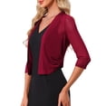 thumbnail image 5 of INSPIRE CHIC Women's Sheer Mesh Bolero Shrugs 3/4 Sleeve Lightweight Cropped Cardigan Wine Red M, 5 of 7