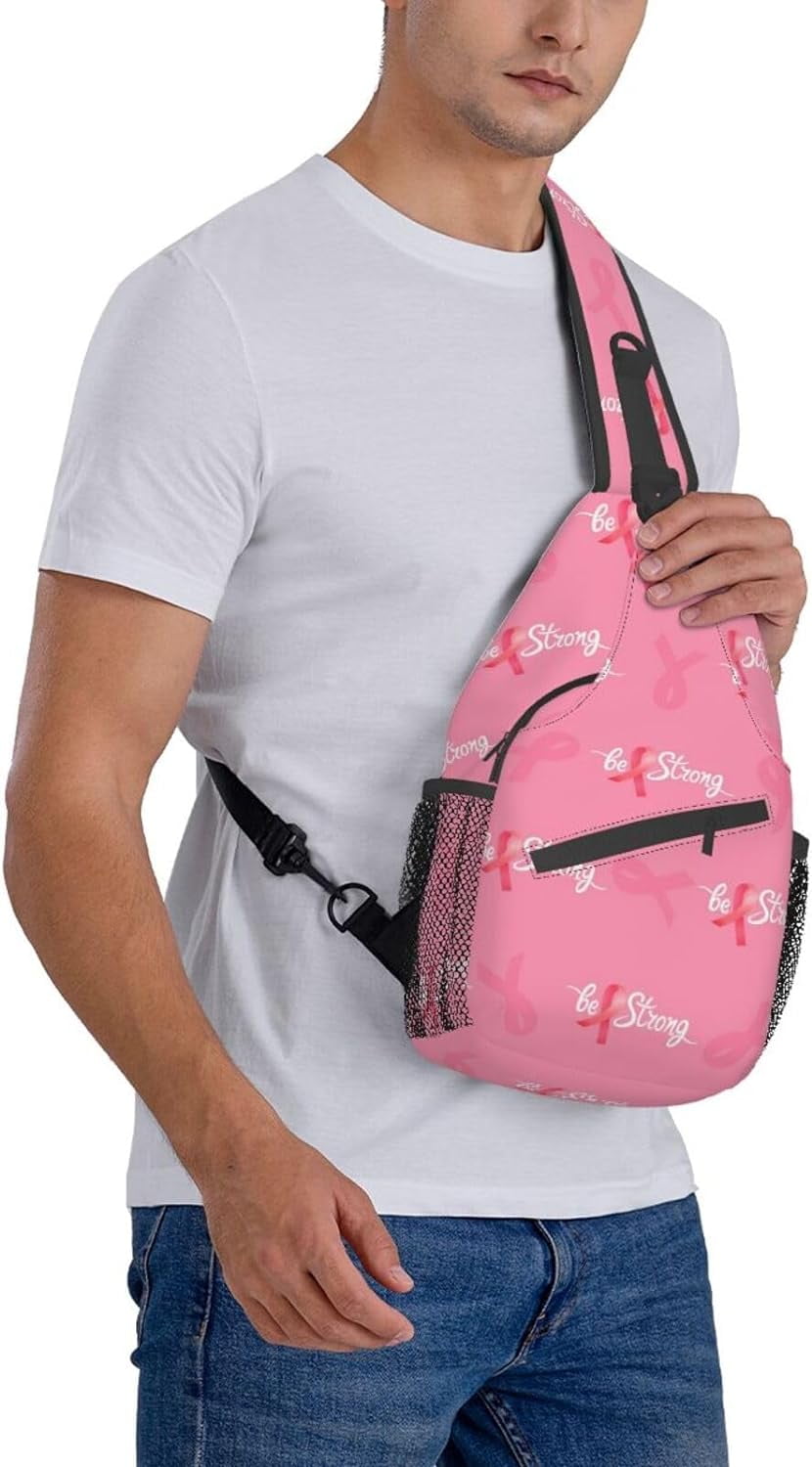 Breast Cancer Awareness Be Strong Sling Bag Crossbody Hiking Travel Chest Bags Backpack Shoulder Daypack for Women Men