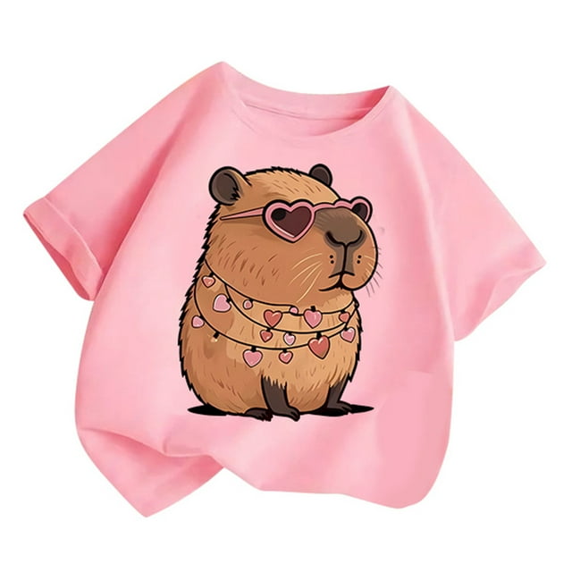 T-shirt Enfant Été Manches Courtes T-Shirt Col Rond Imprimé Haut Quotidien Tee Filles Chemises Rose 12 Ans-14 Ans