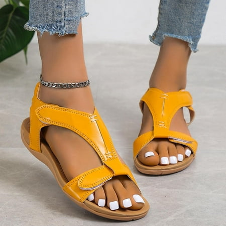 

KSCYKKKD Women s Comfy Orthotic Sandals Orthopedic Sandals Arch Support Sandals for Women Peep Toes Beach Sandal Womens Flat Platform Sandals Yellow 37