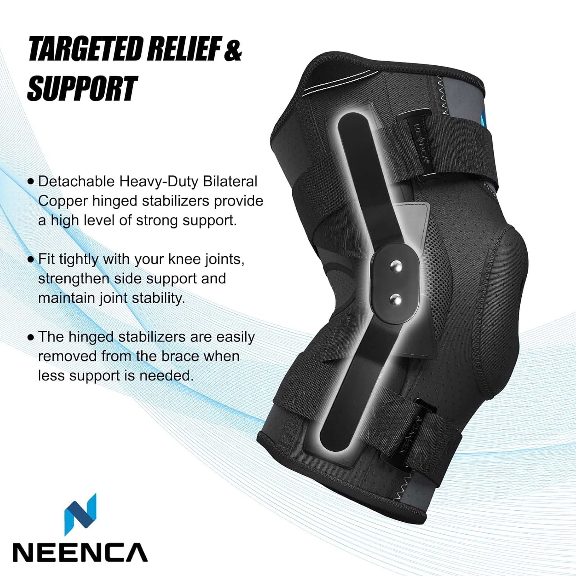 NEENCA Hinged Knee Brace with Patented X-Straps Fiting System,Knee Compression Sleeve Relieves Meniscus Tear,ACL,MCL,Knee Support and Knee Pain Relief,Men & Women-XL