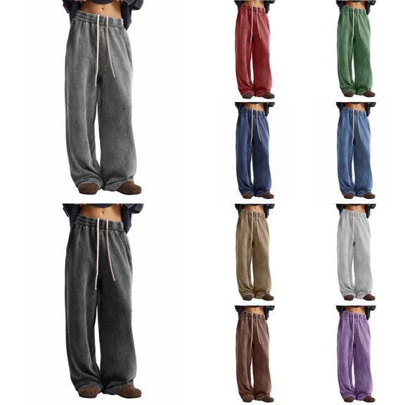 VeFlora Men's Solid Cotton Baggy Sweatpants, Stright-Leg Elastic Waist Drawstring Sweat Pants for Men, Mens Streetwear Pant with Pockets(GY1/S)