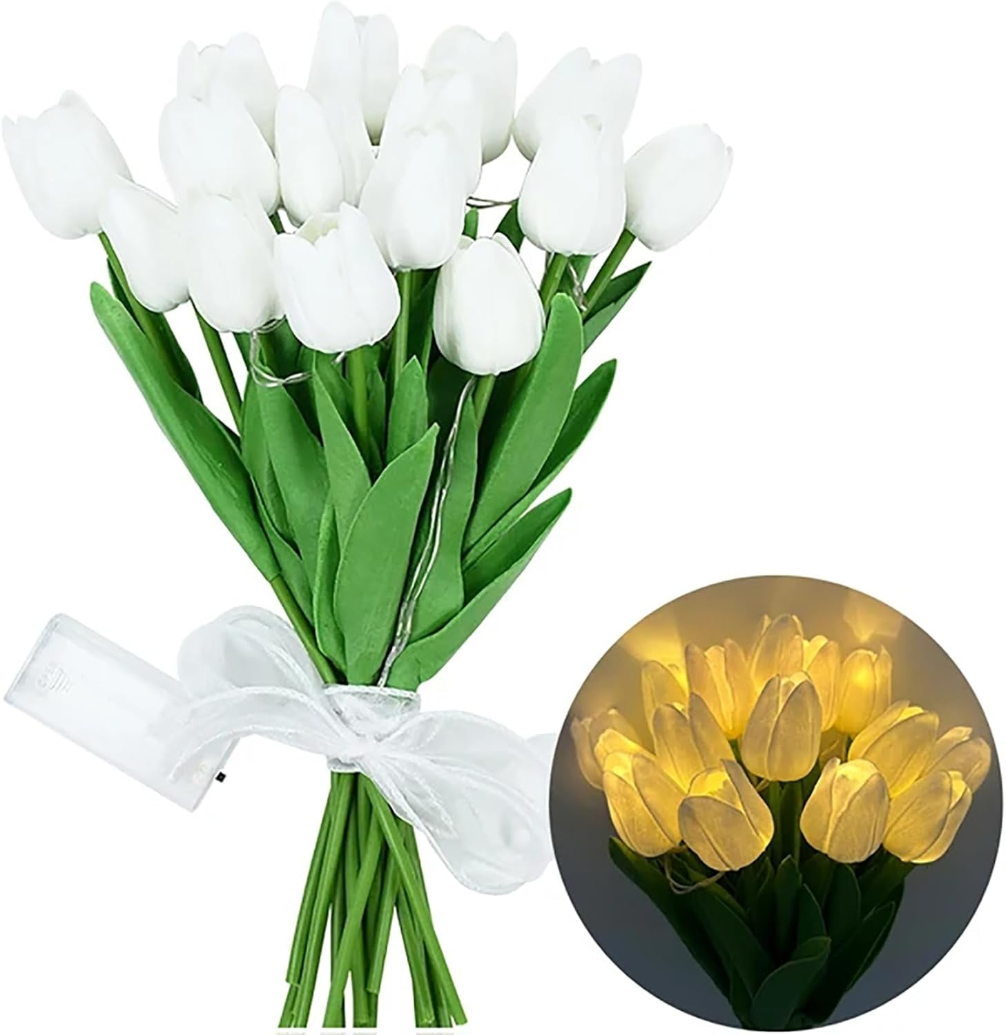 Artificial Tulip Flowers LED Lights Fake Tulips Bouquet Battery Powered Real Touch Led Night Light for Home Office Table Centerpiece Wedding