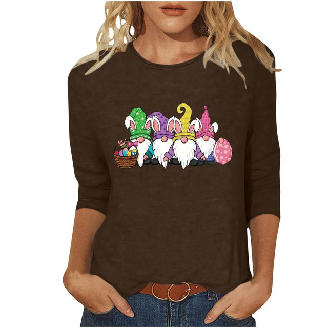 Blouse pour Femmes T-shirt Imprimé Col Rond de Pâques Manches 3/4 Col Rond Chandail