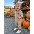 thumbnail image 5 of RUINIXCW Newborn Baby Boy Thanksgiving Outfit Infant Baby Boy Fall Winter Clothes Waffled Knit Stripe Romper Turkey Embroidered Buttons Long Sleeve Bodysuit Jumpsuits, 5 of 9