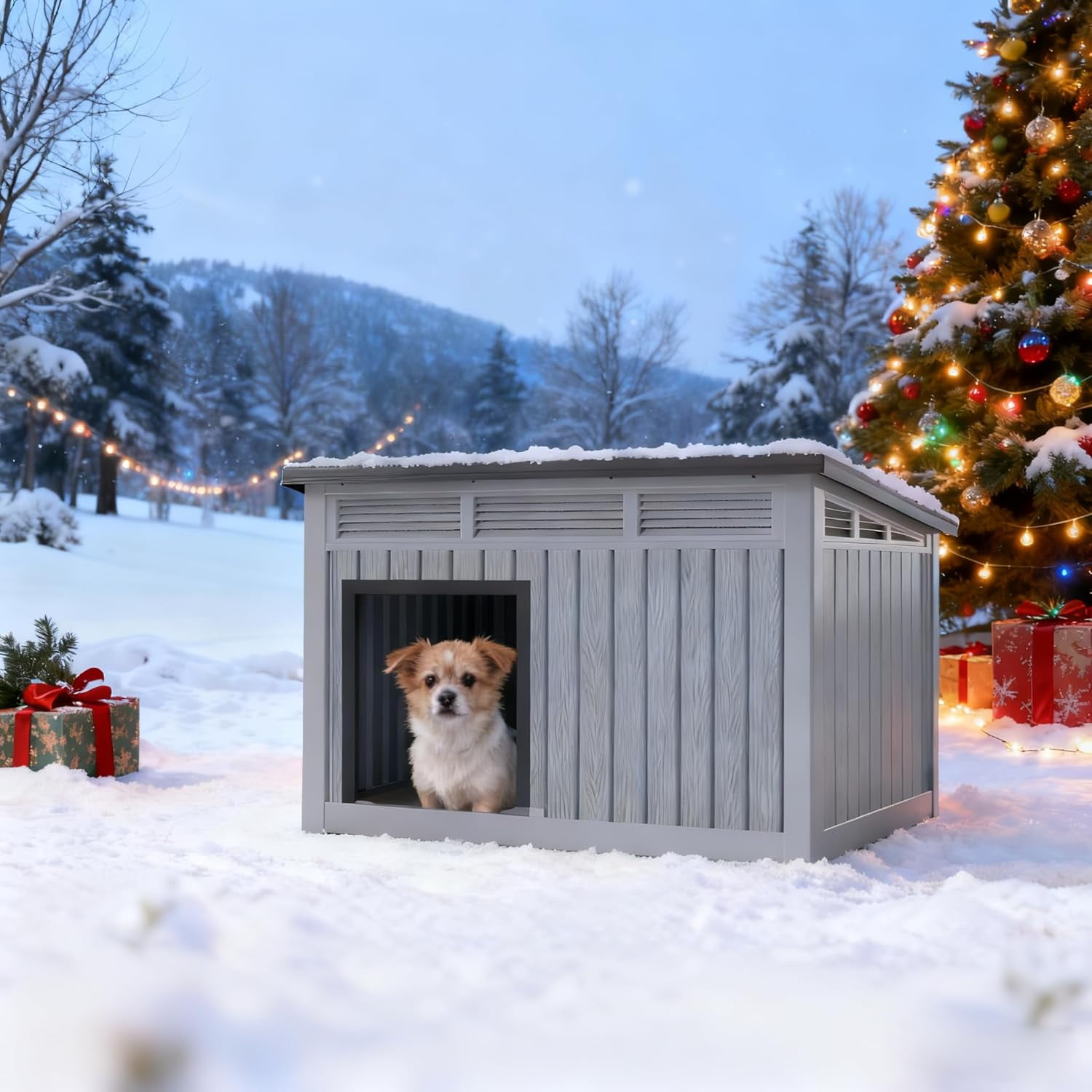 Dog House Outdoor Indoor for Medium Dog - Weatherproof & Removable Roof, Easy Assemble and Clean for Small to Medium Dogs(Grey, 32.1" L × 25.1" W × 24" H)