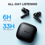 Baseus Buds Wired Mic, Wireless Earbuds 33 Hours, 20 Hz In-Ear Earphone, Black