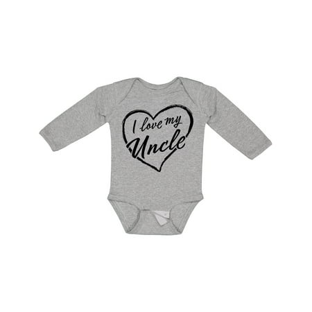 

Inktastic I Love My Uncle in Black Chalk Heart Gift Baby Boy or Baby Girl Long Sleeve Bodysuit