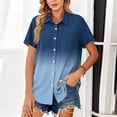 thumbnail image 4 of KDDYLITQ Womens Shirts Short Sleeve Gradient Fashion Tops Collared Stain Work Clothes Casual Cute Tshirts with Bust Pocket Blue M, 4 of 5