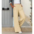 thumbnail image 2 of Pantalones anchos de pierna para mujer, bolsillos laterales, cintura elástica, ajuste holgado, cómodos pantalones casuales, 2 of 4