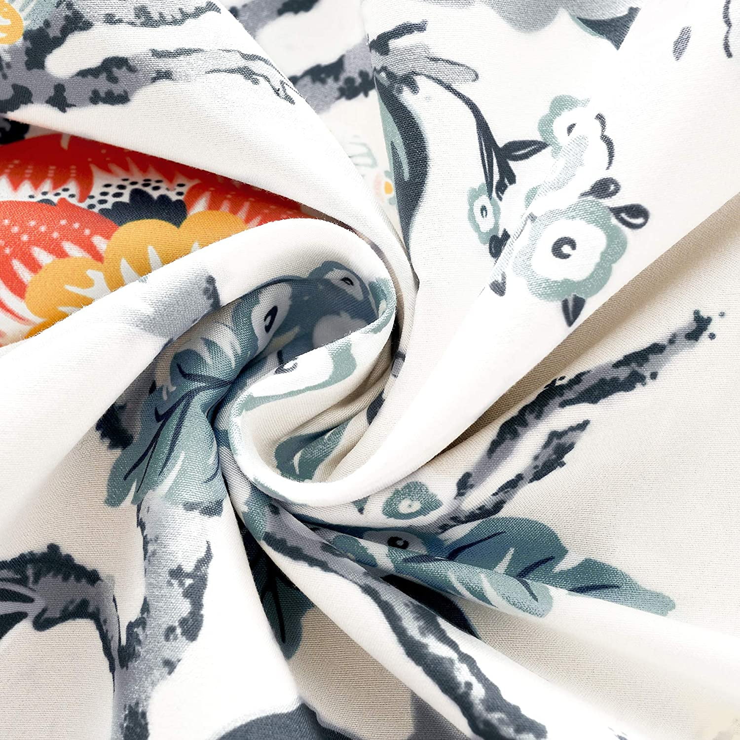 DriftAway Ada Floral Botanical Print Flower Leaf Lined Thermal Insulated Room Darkening Blackout Grommet Window Curtains 2 Layers Set of 2 Panels Each 52 Inch by 84 Inch Ivory Orange Teal