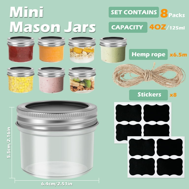 SEWANTA Spice Jars, Mini Mason Jars 4 oz. [Set of 8] Small Glass