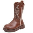 thumbnail image 6 of Boys Girls Cowboy Boots Trendy Embroidery Leather Round Toe Mid Calf Western Cowgirl Booties Side Zipper Fall Winter Long Riding Boots 12 Little Kid Brown, 6 of 6
