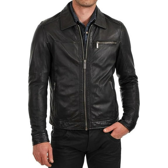 New Men Motorcycle Lambskin Leather Jacket Coat Size XS S M L XL A208
