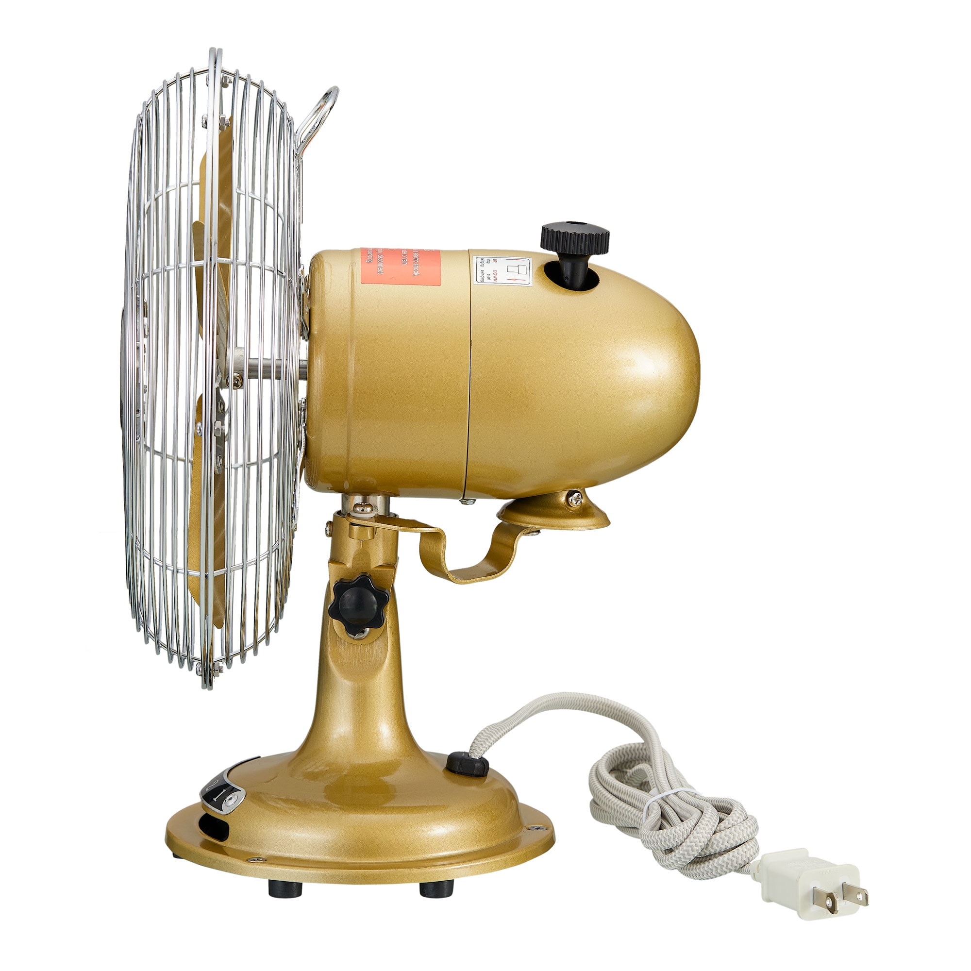 Better Homes & Gardens New 8 inch Retro 3-Speed Metal Tilted-Head Oscillation Table Fan Gold